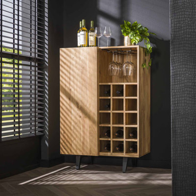Wallsend Solid Wood Floor Wine Bottle & Glass Rack Brown