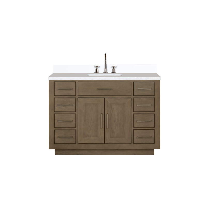 Abbey 48 in W x 22 in D Oak Single Bath Vanity, Chrome Faucet Set, White Cultured Marble, Gray Oak