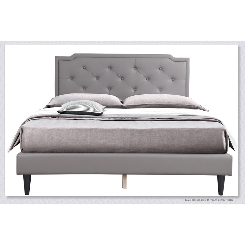 Structure de lit rembourrée avec tête de lit capitonnée à boutons, Gris clair, Grand