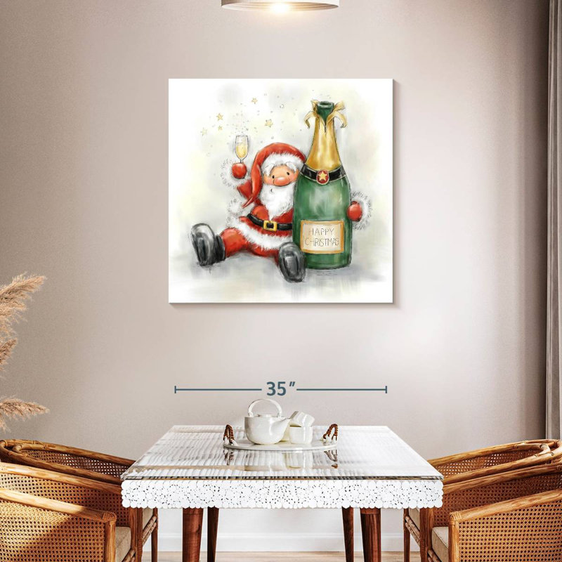 Père Noël Lelend tenant une bouteille, H 36 po x l 36 po