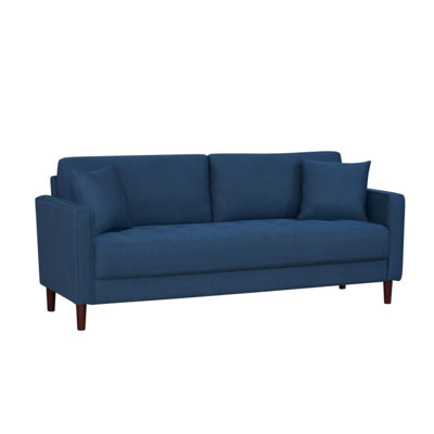 Contemporary Blue Fabric Upholstered Sofa with Plush Cushions and Tufted Detail for Elegant Living Rooms