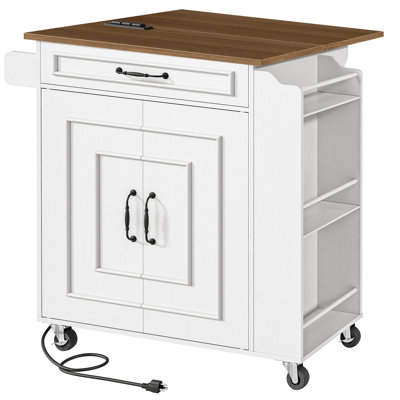 32.4" Kitchen Island with Power Outlets & Drop Leaf