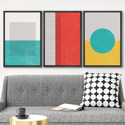 Abstract Vibrant Color Blocks " Teal, Red And Yellow Color Block Variety Nordic " 3 - Pieces