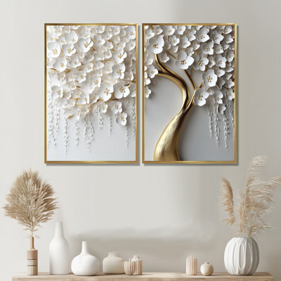 Orchidée blanche jardin de branches IV - ensemble de 2 reproductions d'art sur toile florales (sans texture)