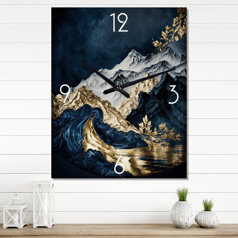 Horloge murale Frosted River And Mountain I - Paysages, H 40 po x l 30 po x P 1 po