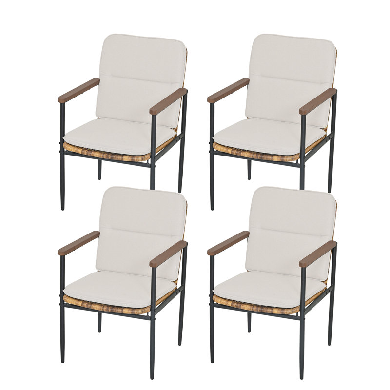 Chaises de patio en osier 4 pièces avec coussins gris clair Ocanas