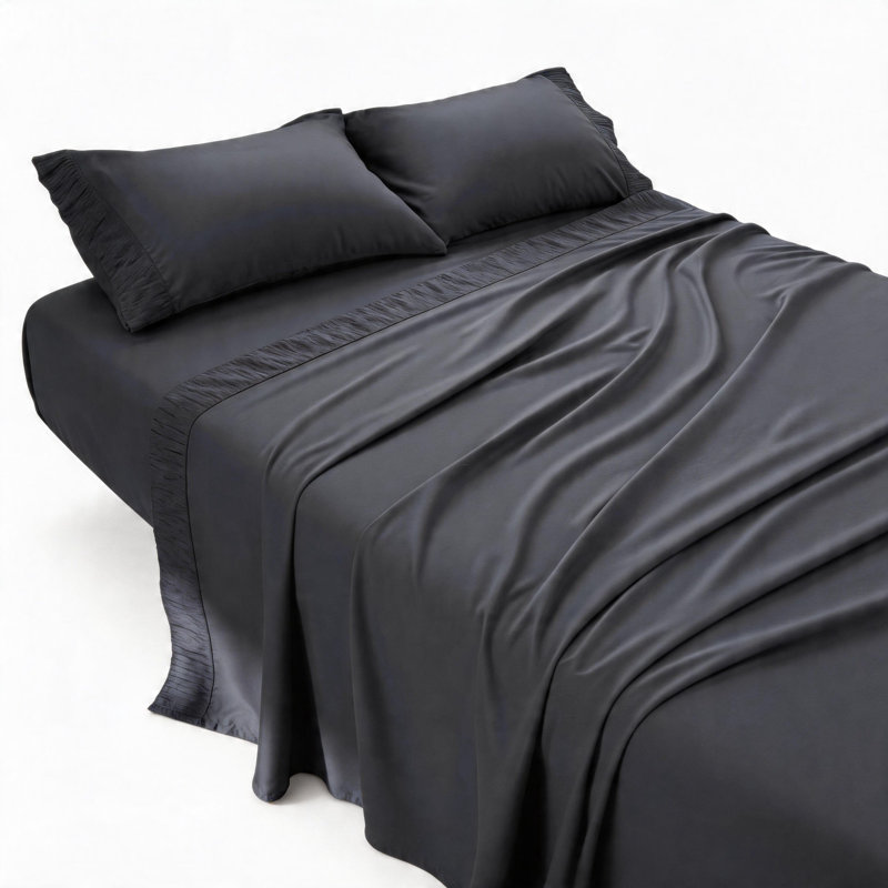Ensemble de draps doux pour grand lit, 4 pièces, microfibre de polyester (gris foncé)