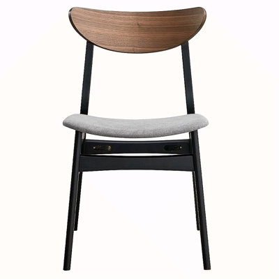 Contemporary Dining Side Chairs Set Of 2 Walnut And Black Finish Gray Upholstery Wooden Kitchen Furniture Curved Back
