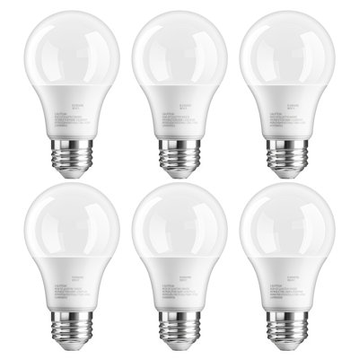 A19 LED Light Bulb, 60 Watt Equivalent, 3000K Warm White, Non‑Dimmable, E26 Base, 6 pack