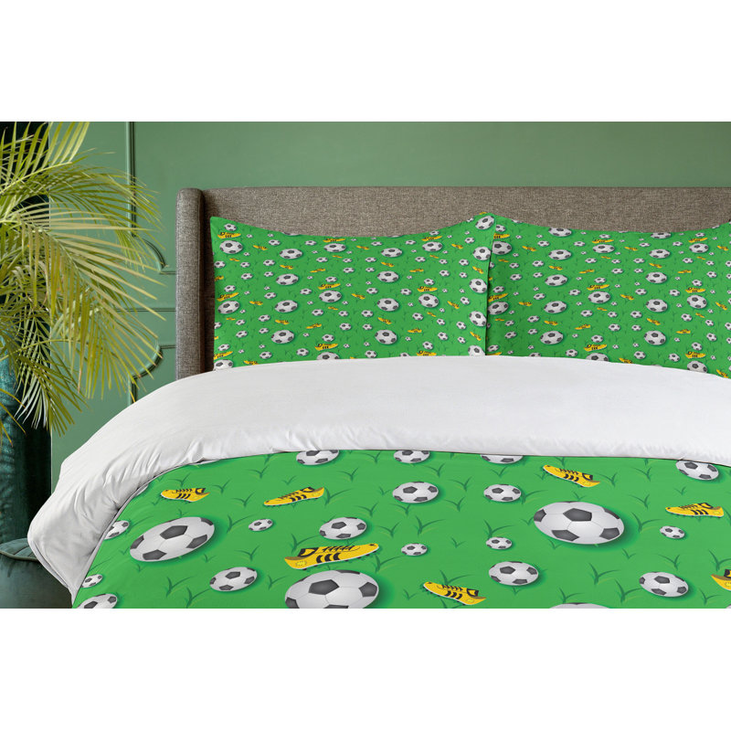 King Size Lime Green Soccer Duvet Cover Set with Pillow Shams