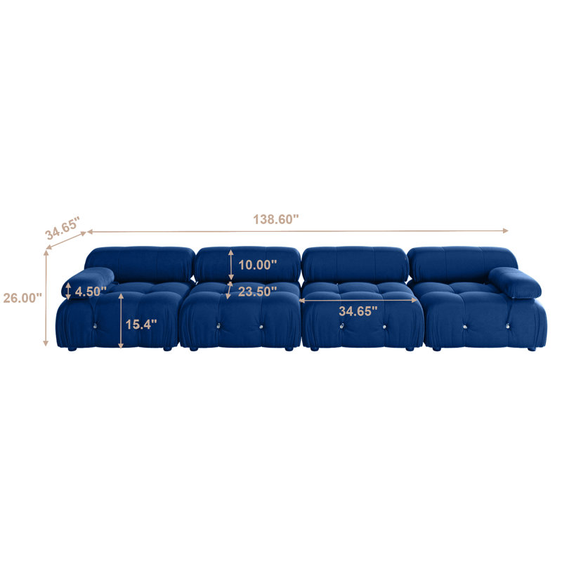 Cylar 138.6'' Wide Velvet Reversible Modular Sofa & Chaise, Blue