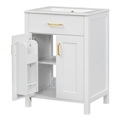 24"Bathroom Vanity Combo With Ceramic Sink, Luxurious Space-Saving Vanity - W24"*D18"*H34"Inch, 2 Soft-Close Doors