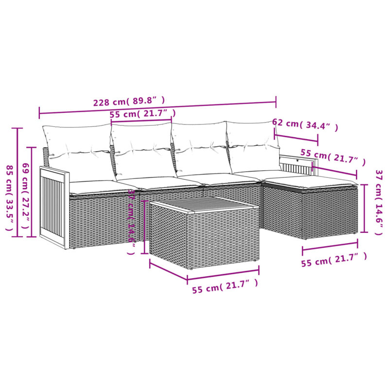 Ensemble de canapé de jardin Vidaxl gris