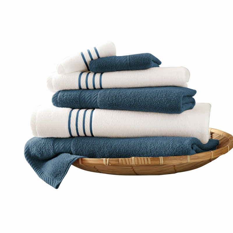 Ensemble de serviettes 6 pièces 100 % coton , Bleu haute mer