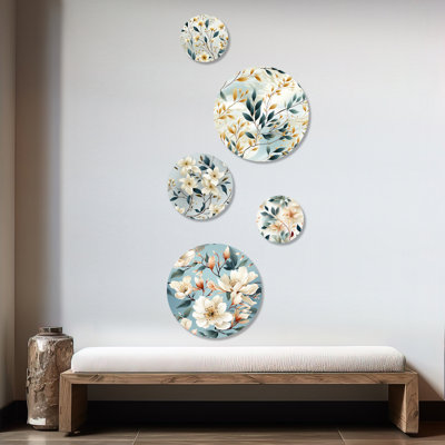 Gettys - Ensemble d'art mural floral rond de 5 pièces