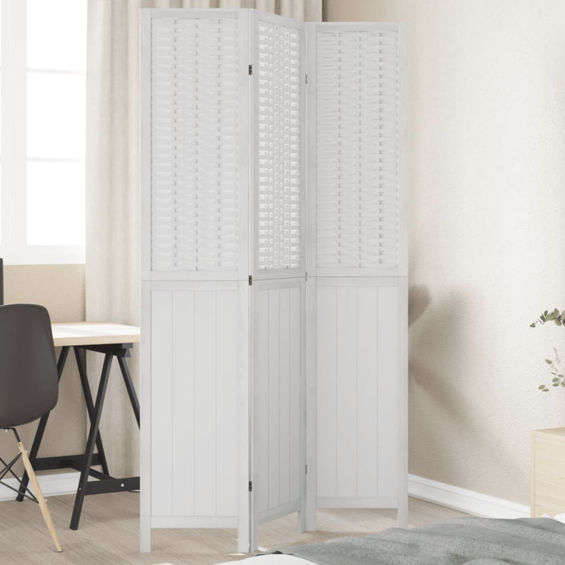  Paravent en bois massif brun foncé 3 panneaux Paulownia, H 78,7 po x l 43,3 po x P 0,63 po, Blanc