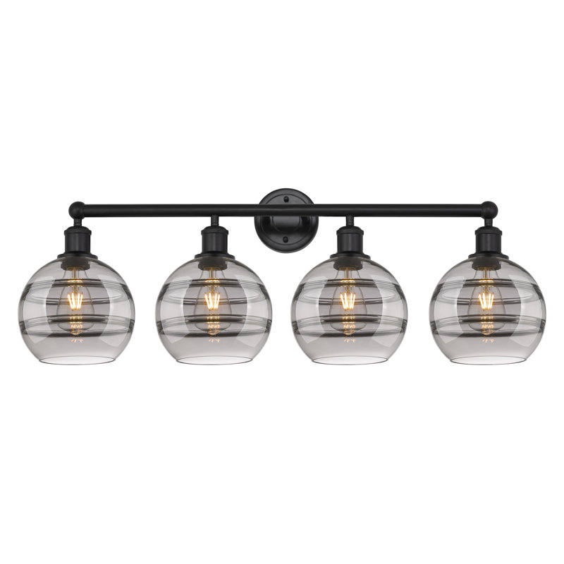 Éclairage pour meuble-lavabo à 4 lumières à intensité variable Chartoff, Gris fumée clair, Noir mat
