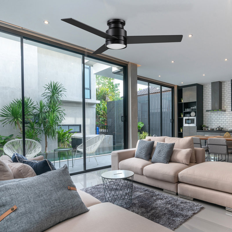 52" Ceiling Fan with Wall Control and Light Kit Included, Equipped with a Stable and Silent Motor, Black/Dark Walnut Wooden