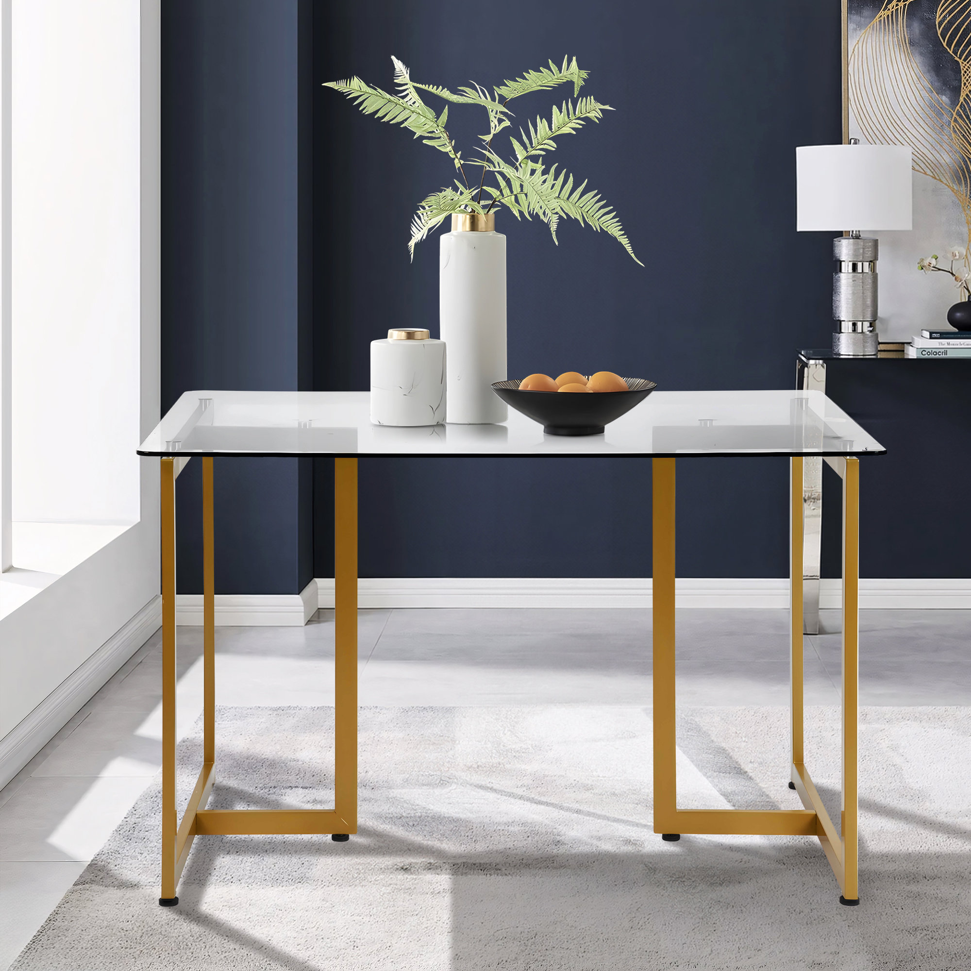 Mercer41 Nikeria Glass Dining Table Wayfair