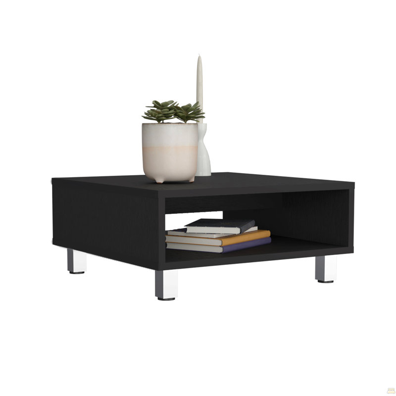 Table basse H 10,6 po, 1 tablette, 4 pieds