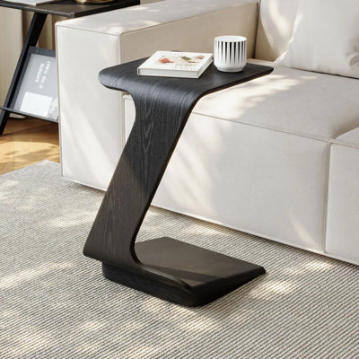 15" Modern C-Shaped Side Table With Wheels