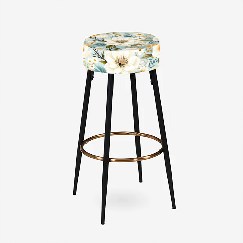 Ensemble de 2 tabourets de bar à motif floral orange élégance rustique orange