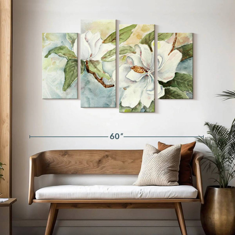 Branche de magnolia Harnek, aquarelle blanche, H 32 po x l 52 po