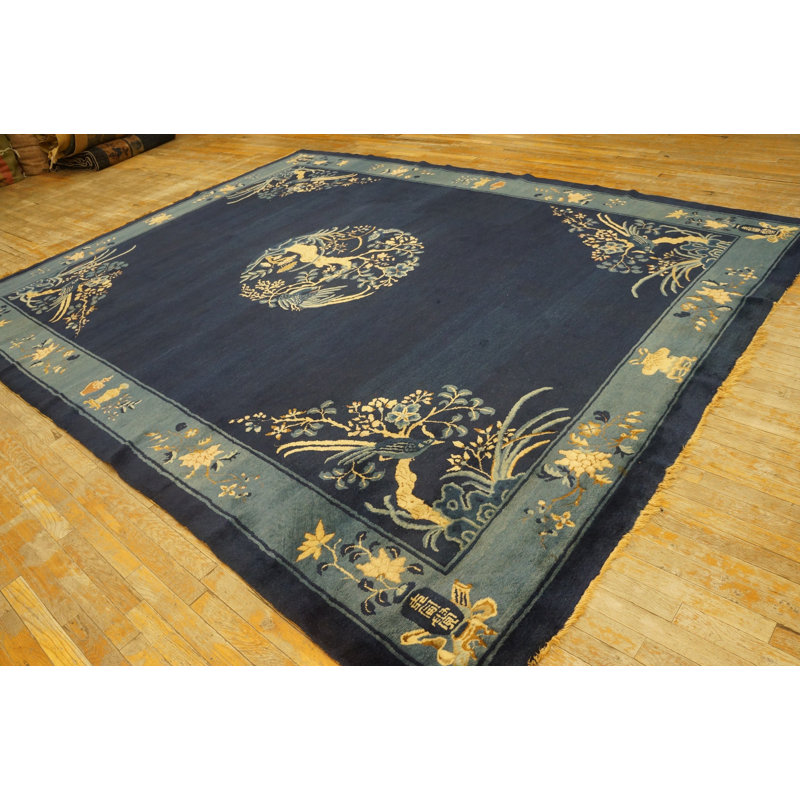 1920s Blue Hand Knotted Pile Wool Rectangle Antique Rug