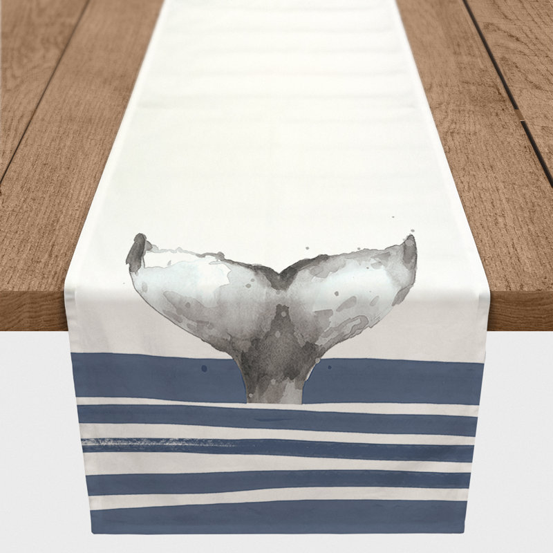 Whale Tail Stripes Navy Table Runner, 72" x 16", 1, Navy