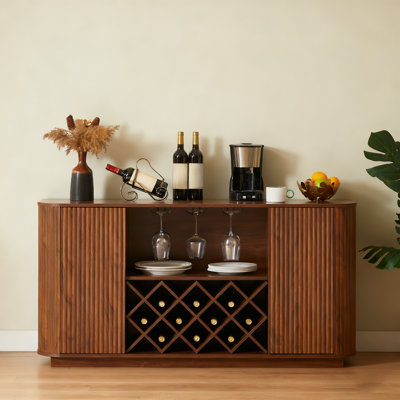 Modern Wavy Curve Sideboard With Wine Rack, Glassware Holder, And Adjustable Shelves For Versatile Storage Solutions. by George Oliver