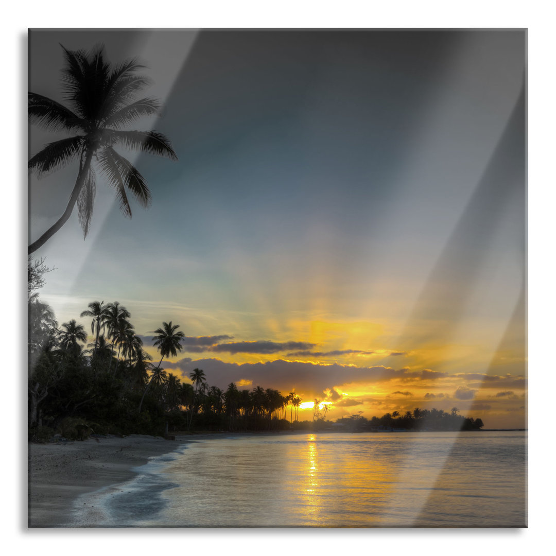 Glasbild Strand bei Sonnenuntergang