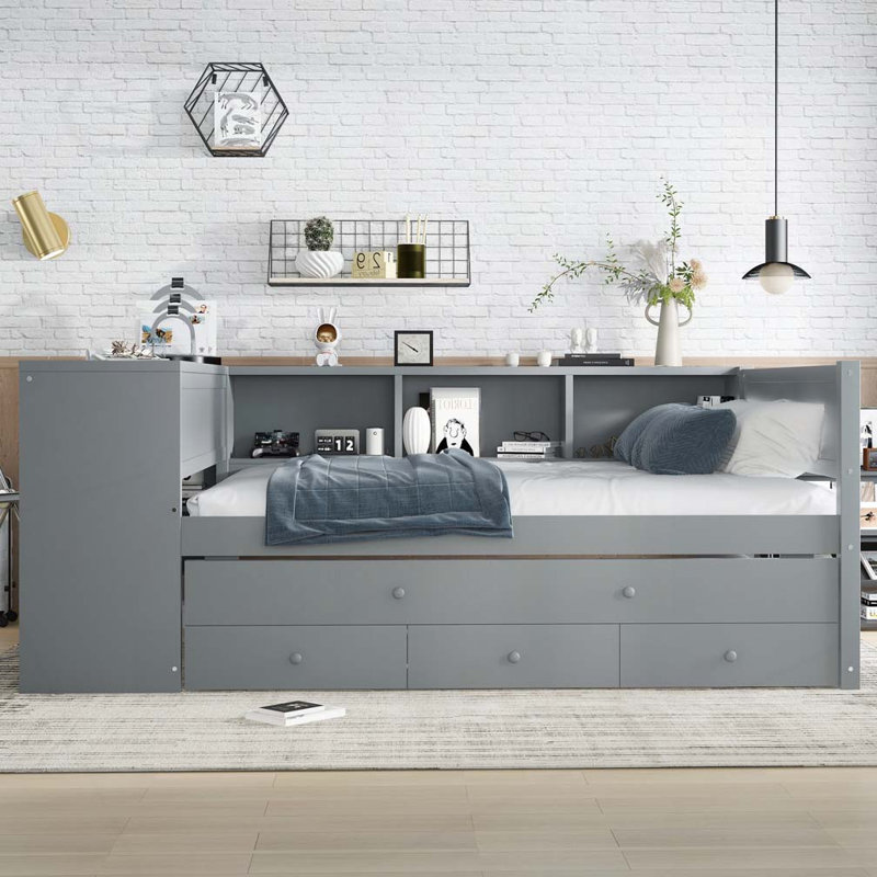 Full Size Daybed with Trundle, Gray, Full