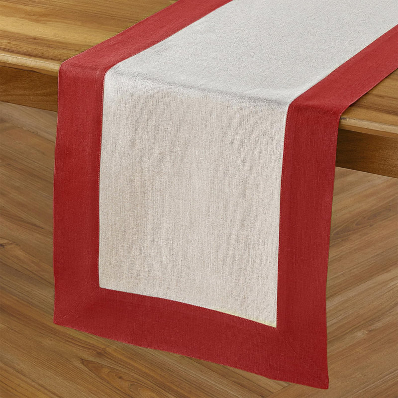 Contempo - 100% Pure Linen Table Runner, 108" x 14", Natural/Red