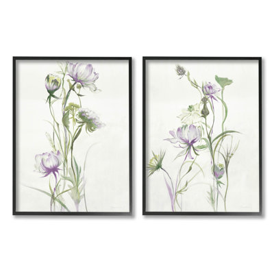 «Traditional Flower Stem Blossoms» par Liz Jardine - ensemble de 2 impressions sur bois