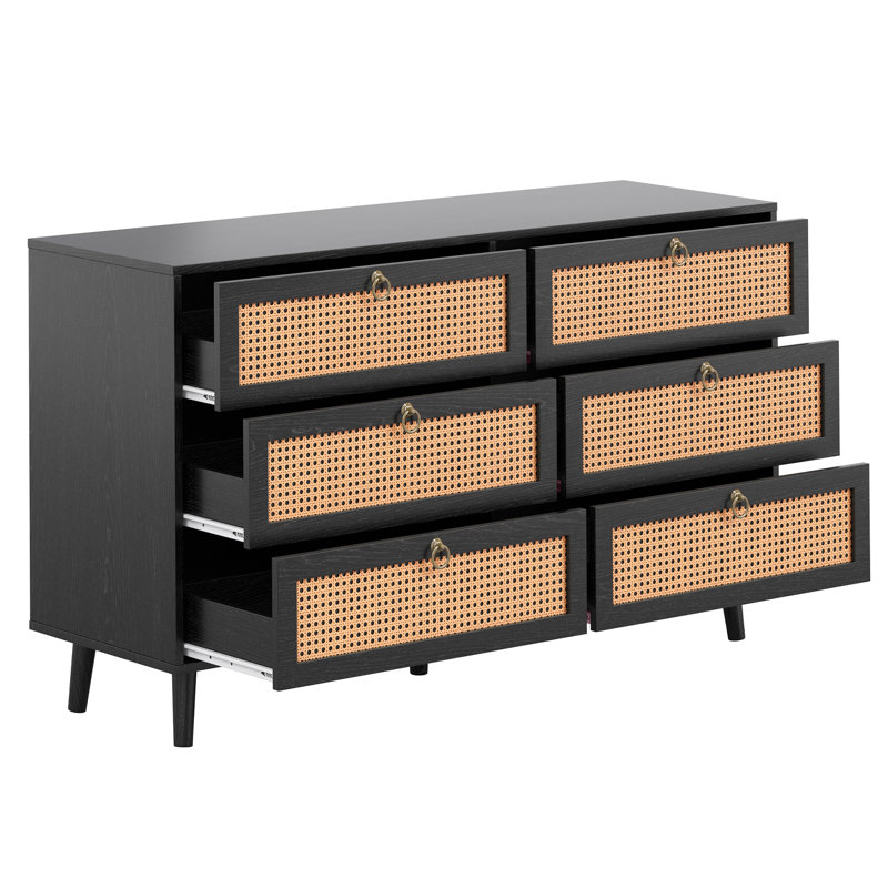 Commode double à 6 tiroirs en rotin pour chambre à coucher, commode, commode à tiroirs moderne, Noir, noir, noir, noir