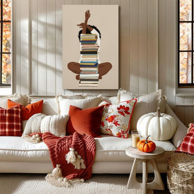 1pc Framed Callison Painting Reading and Meditation, Stacked Books Character, Flat Illustration Style Decor Print Vintage Wall Poster Home Decor Perfect Gift for Modern Artwork For Bedroom Living Room