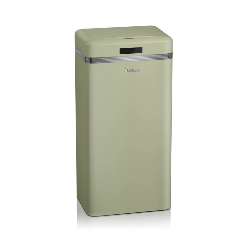 Swan Retro Square Metal 45L Motion Sensor Rubbish Bin, Green