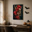 Art mural sur toile, crâne macabre avec pivoines rouges et or doré-1051626616