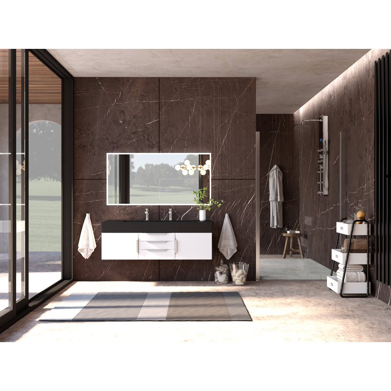 Ensemble de meuble-lavabo simple 60 po Nile, Noir, Blanc, Chrome