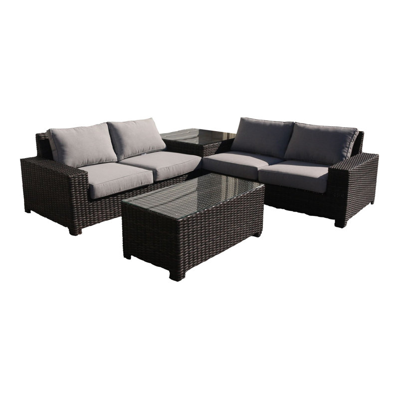 Ensemble de conversation modulaire en rotin 4 pièces avec coussins