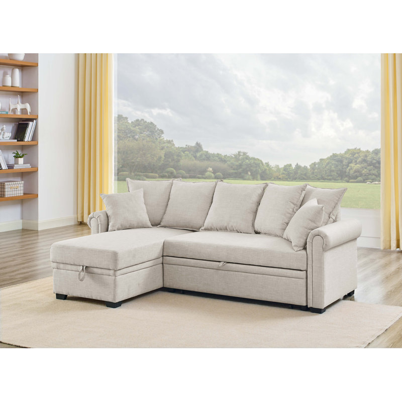 Ameliarae Upholstered L-Shaped Sectional Reversible, Almond Linen Blend