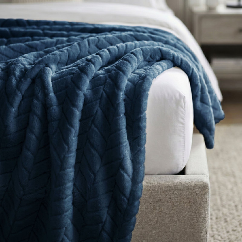 Couverture en molleton doux à chevrons Hope, Lit double, Marine