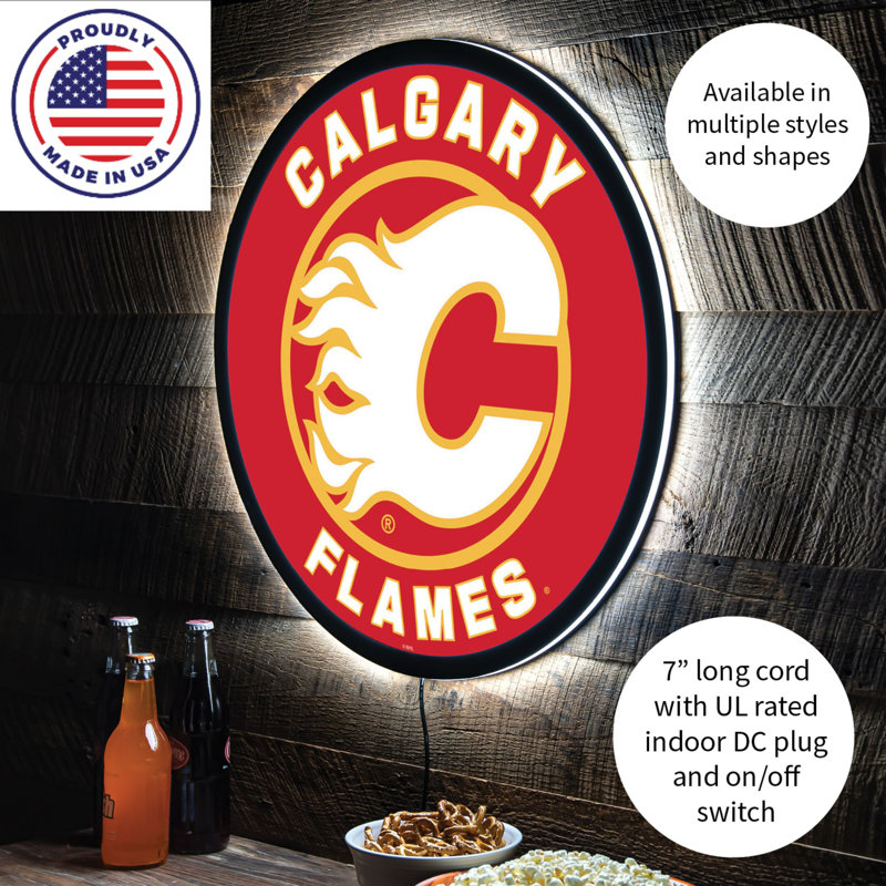 23" NHL Team Round LED Lighted Wall Sign, NHL Calgary Flames