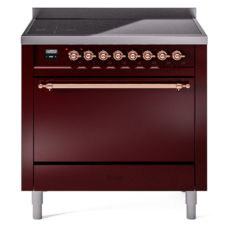Cuisinière à induction 36 pouces avec 6 éléments à induction ILVE Nostalgie II Series (porte en verre), Bourgogne / cuivre