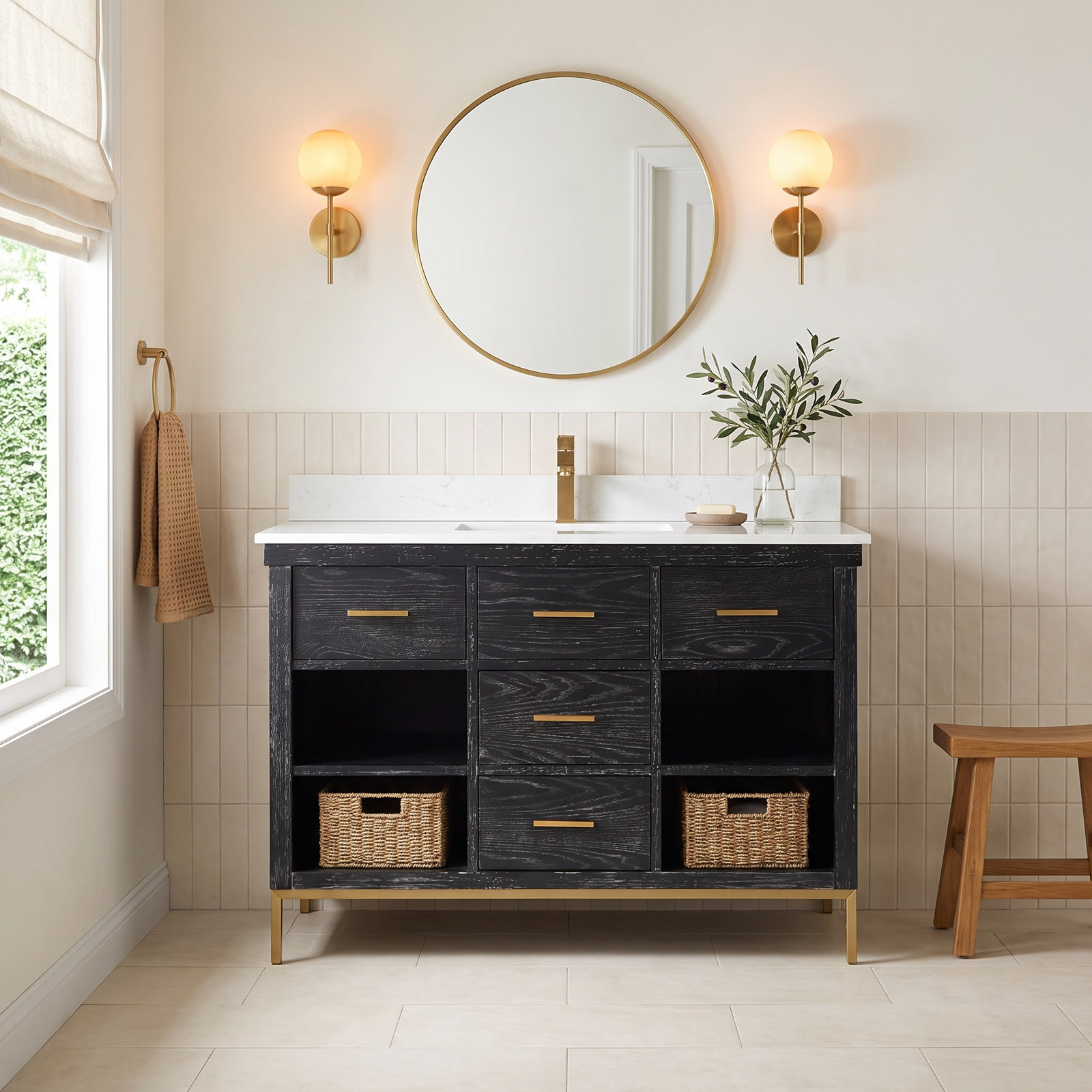 Kesia 48'' Single Bathroom Vanity, Black, Gold
