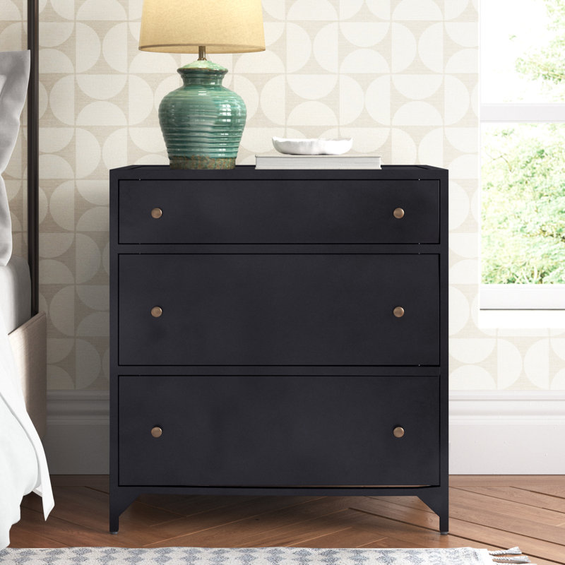 Camille 3 - Drawer Iron 28" Nightstand, Black