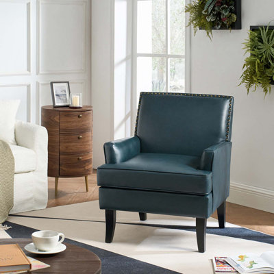 Celadon 27.5'' Wide Faux Leather upholstered Armchair with Nailhead Trim and Solid Wood Legs