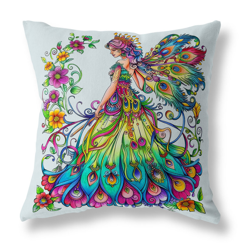 Coussin Floral, H 18 po x l 18 po, Bleu / Rose