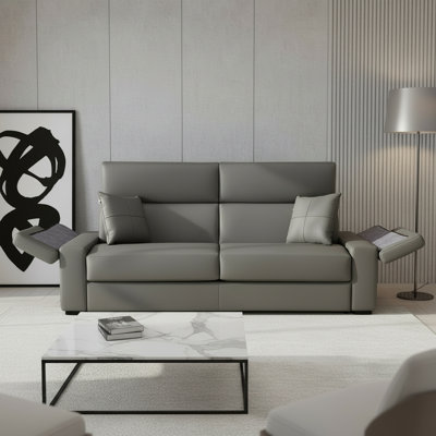 Canapé-lit en cuir grainé italien de 85 po avec accoudoirs et matelas en mousse à mémoire de forme Amy