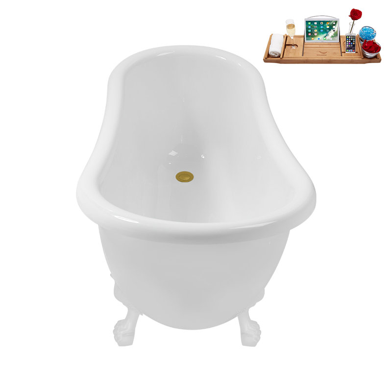 53.1'' x 25.6'' Freestanding Soaking Acrylic Bathtub, Glossy White, Polished Gold